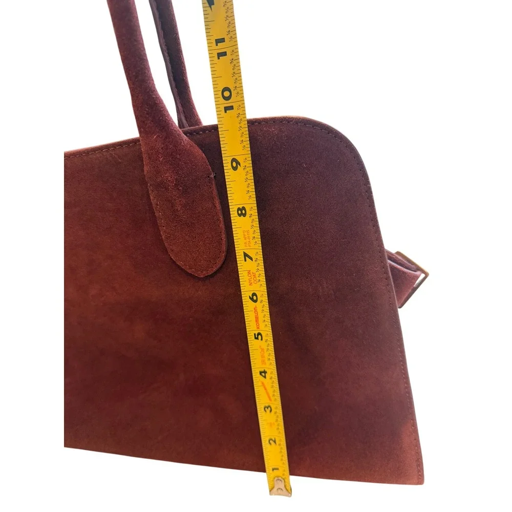 Burgundy Suede Satchel Handbag Leather Tote Bag Dark Red